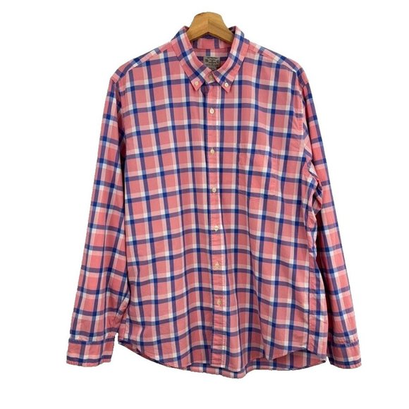 J. Crew Factory Pink Plaid Button Down Shirt Men's Size Large Business Casual - Picture 1 of 7